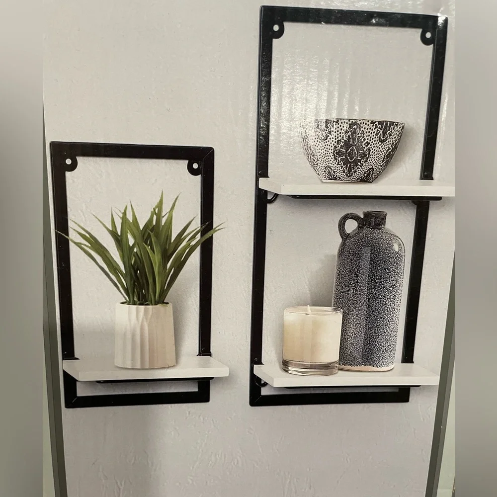 NWT Trueliving 2 Piece Black and White Wall Shelf Set